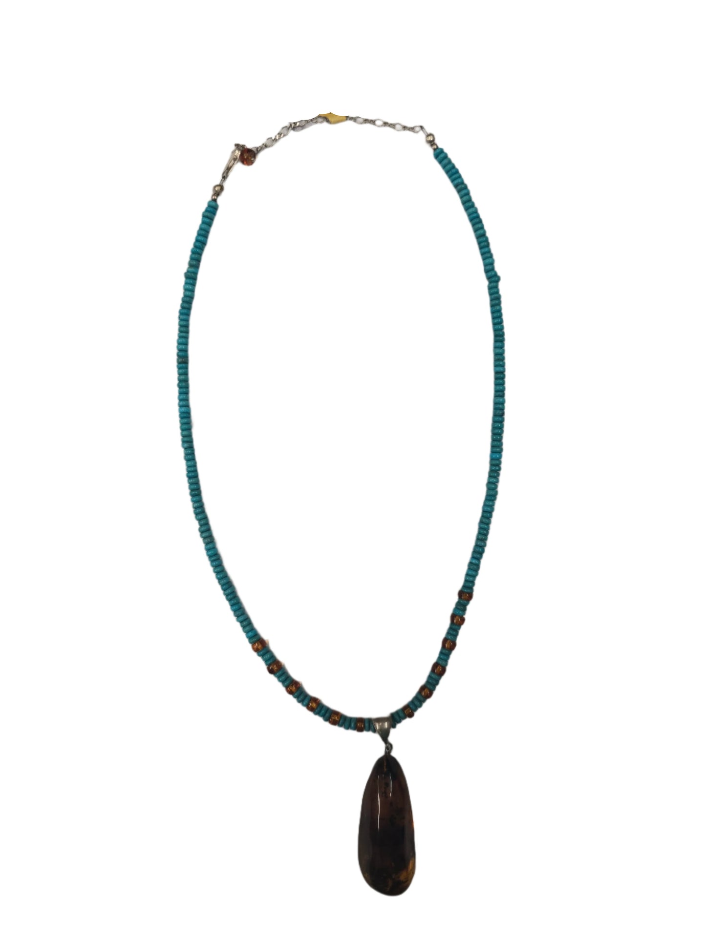 Az Turq. discs w/amber beads and long amber pendant