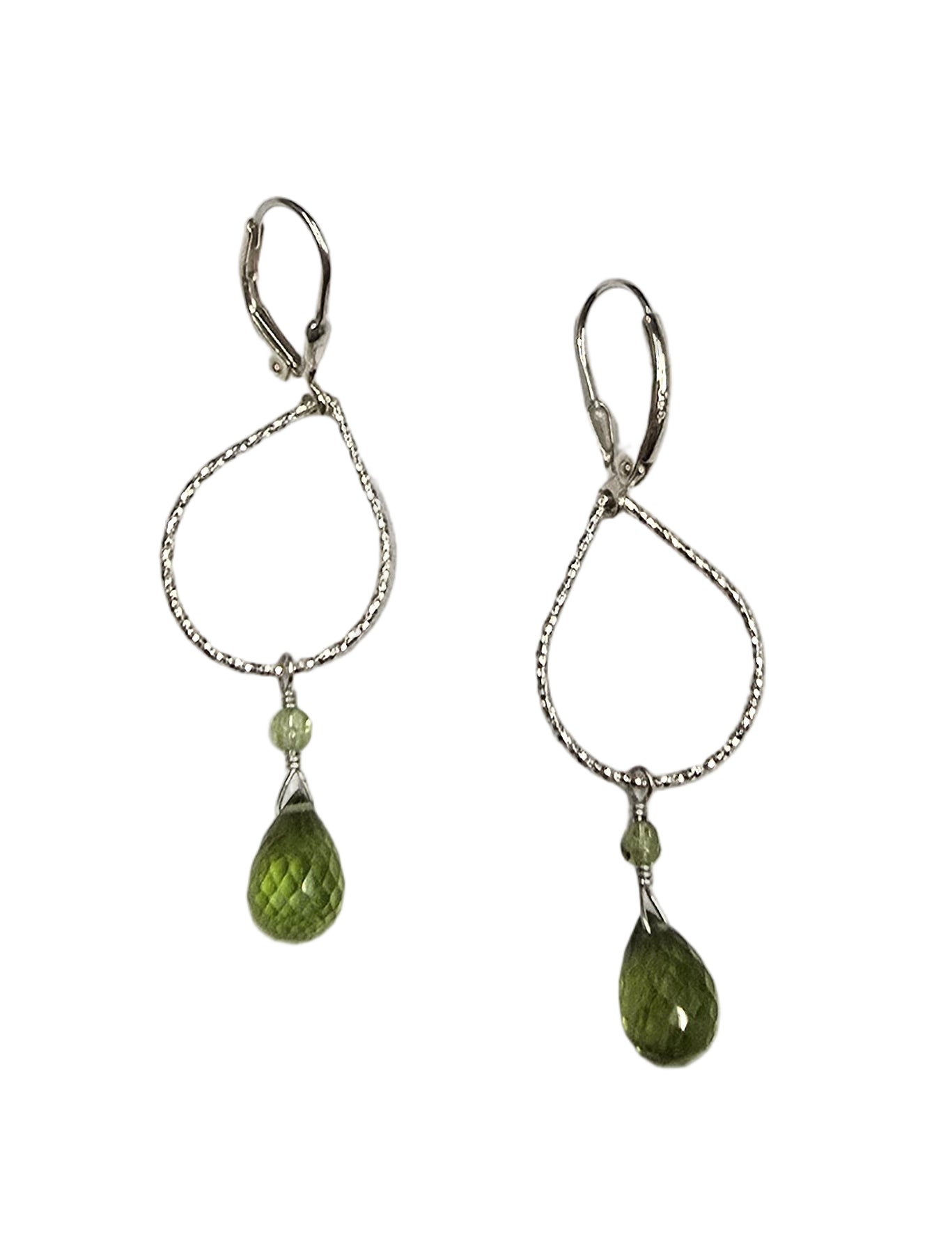 Peridot Drops on SS teardrop Textured frame