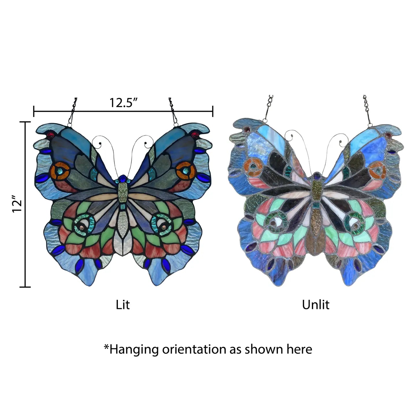12" Grayson Butterfly Purple, Blue & Red Window Panel