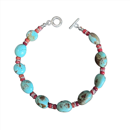 #8 Turquoise w/red Spinny Oyster Bracelet