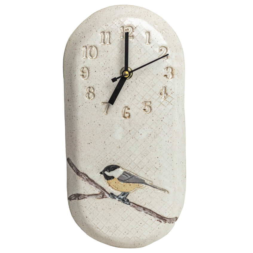 Chickadee White Ceramic Wall Clock