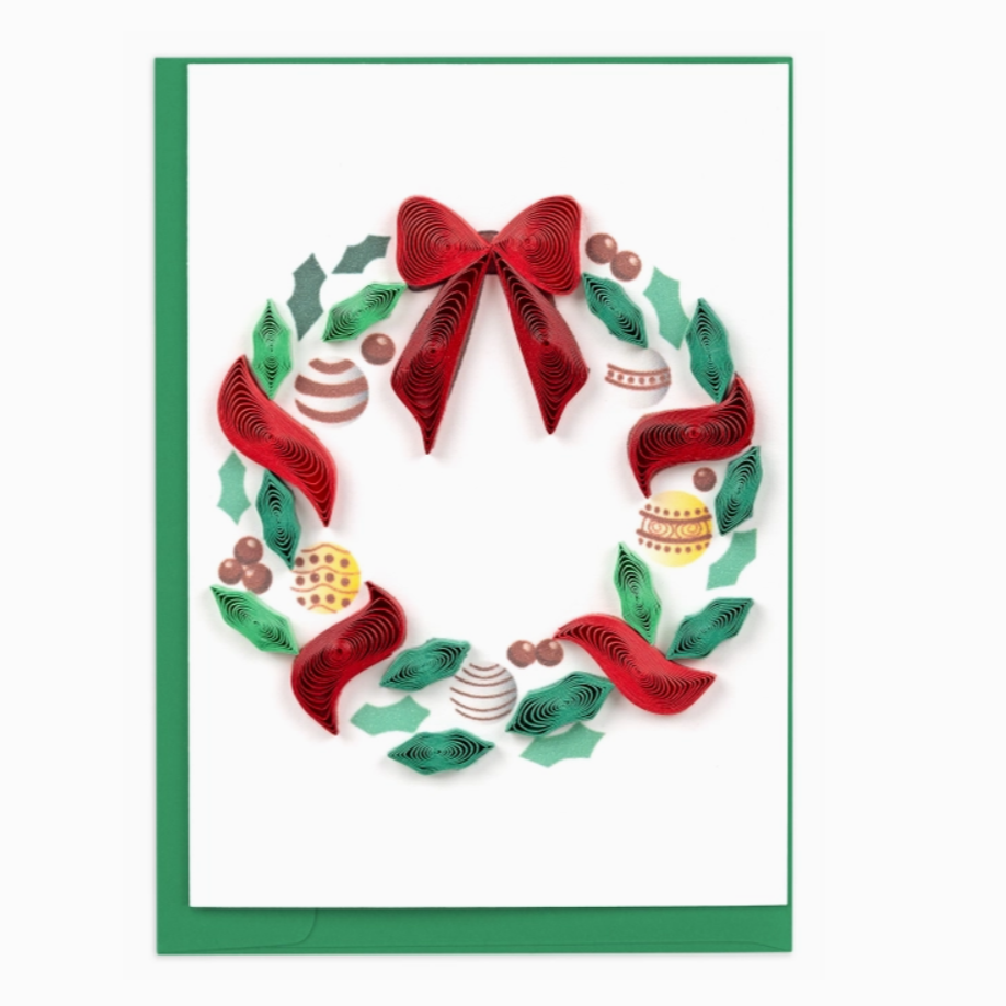 Holiday Wreath with Ornaments Gift Enclosure Mini Card