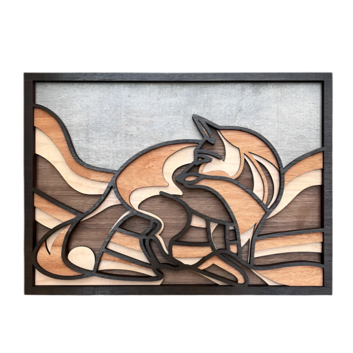 Fox Decor, Wooden Wall Art, 3D Laser Cut Wood