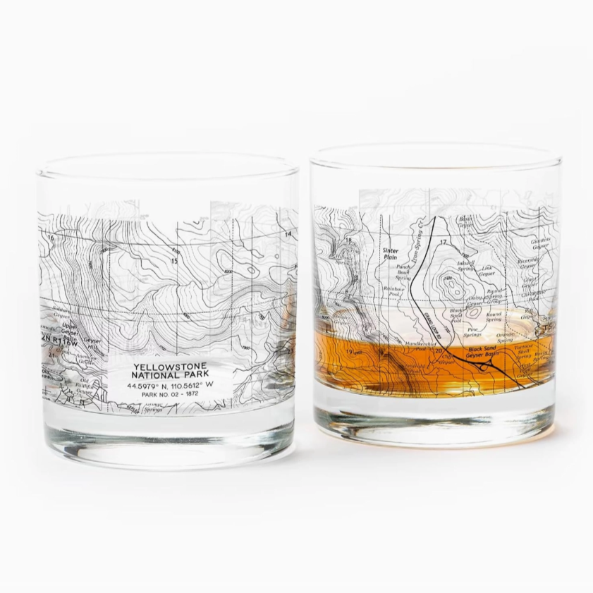 Yellowstone National Park Topographic Whiskey Glasses
