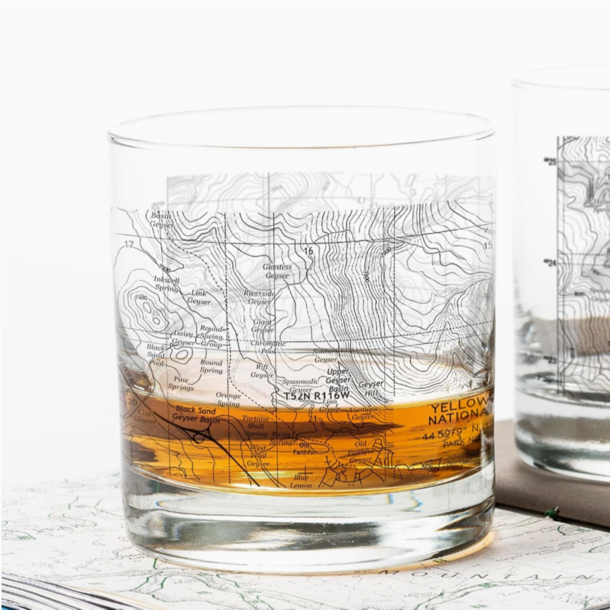 Yellowstone National Park Topographic Whiskey Glasses