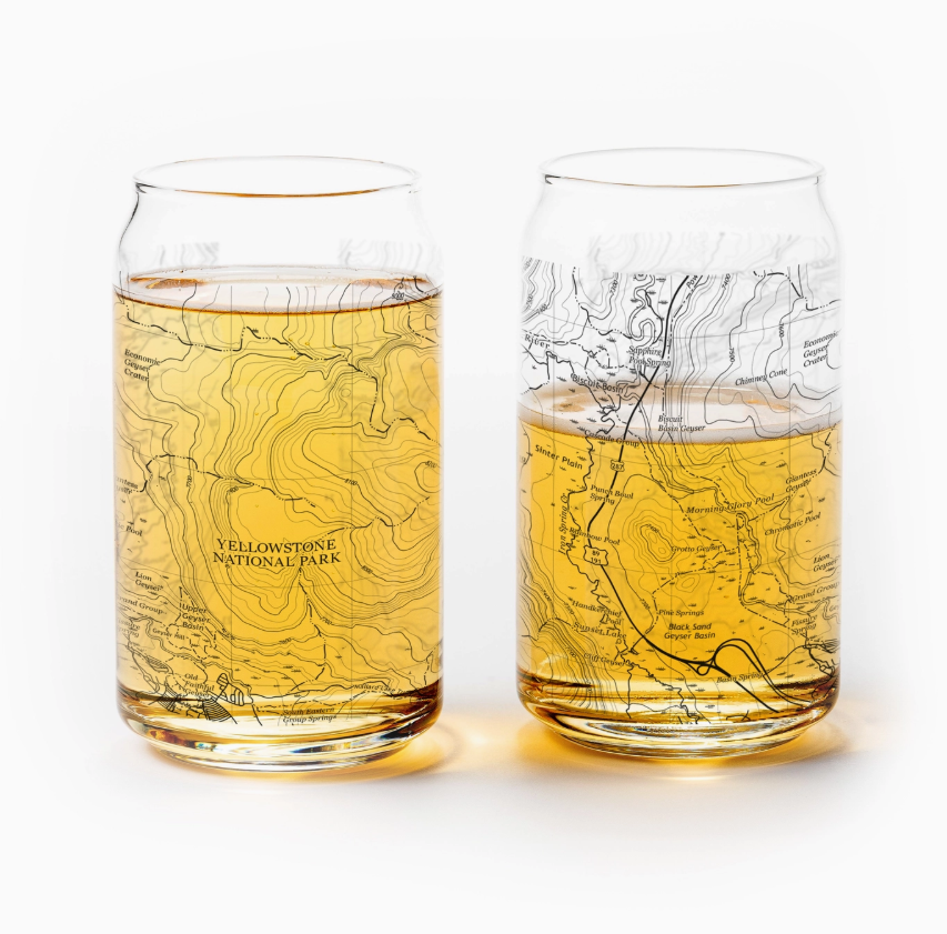 Yellowstone Topographic Map Can Shaped Pint Glasses