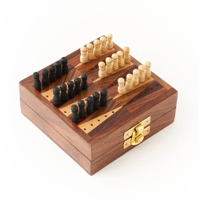 Mini Backgammon Travel Game Set - Handcrafted Wood