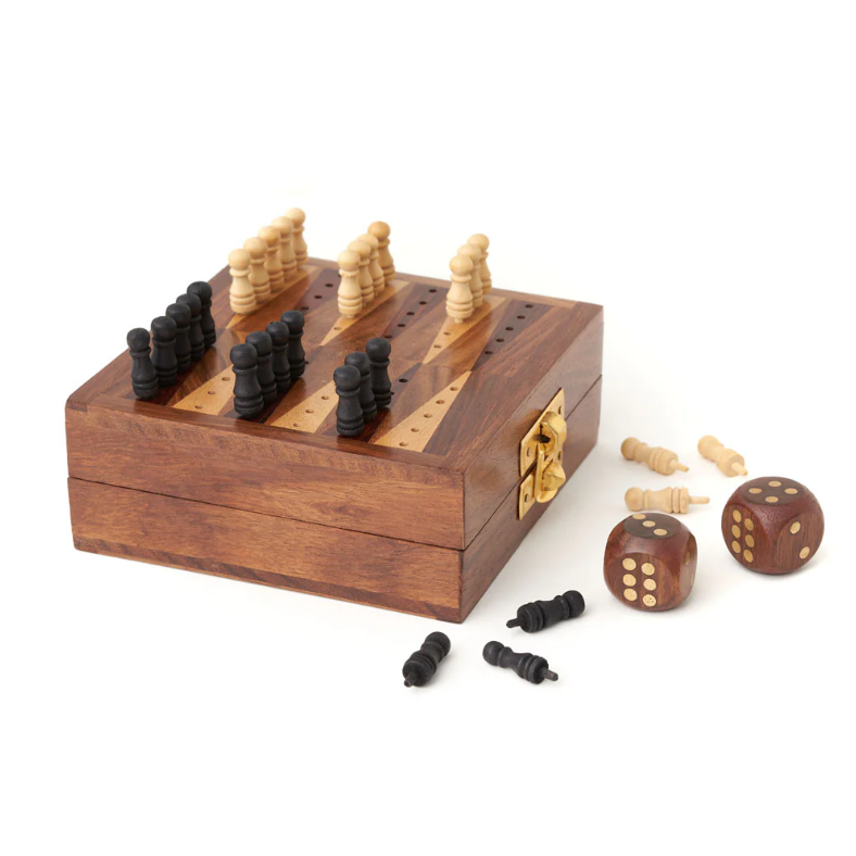 Mini Backgammon Travel Game Set - Handcrafted Wood
