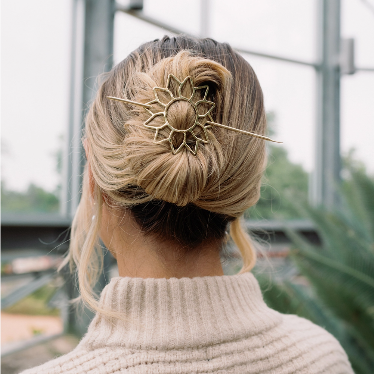 Suryamukhi Sunflower Hair Pin - Slide with Stick - Gold