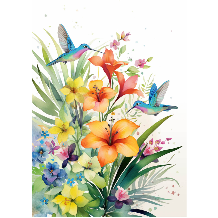 Hummingbirds and Lilies Blank Card