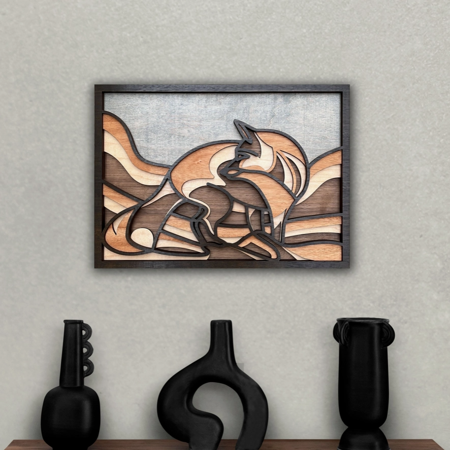 Fox Decor, Wooden Wall Art, 3D Laser Cut Wood