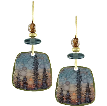 Square Northern Lights with Blue Bead Earrings