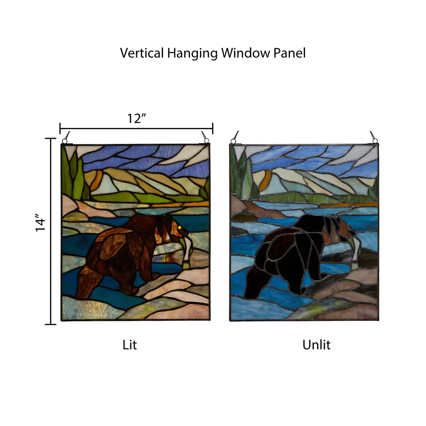 14" Brown Bear Stained Glass Window Panel