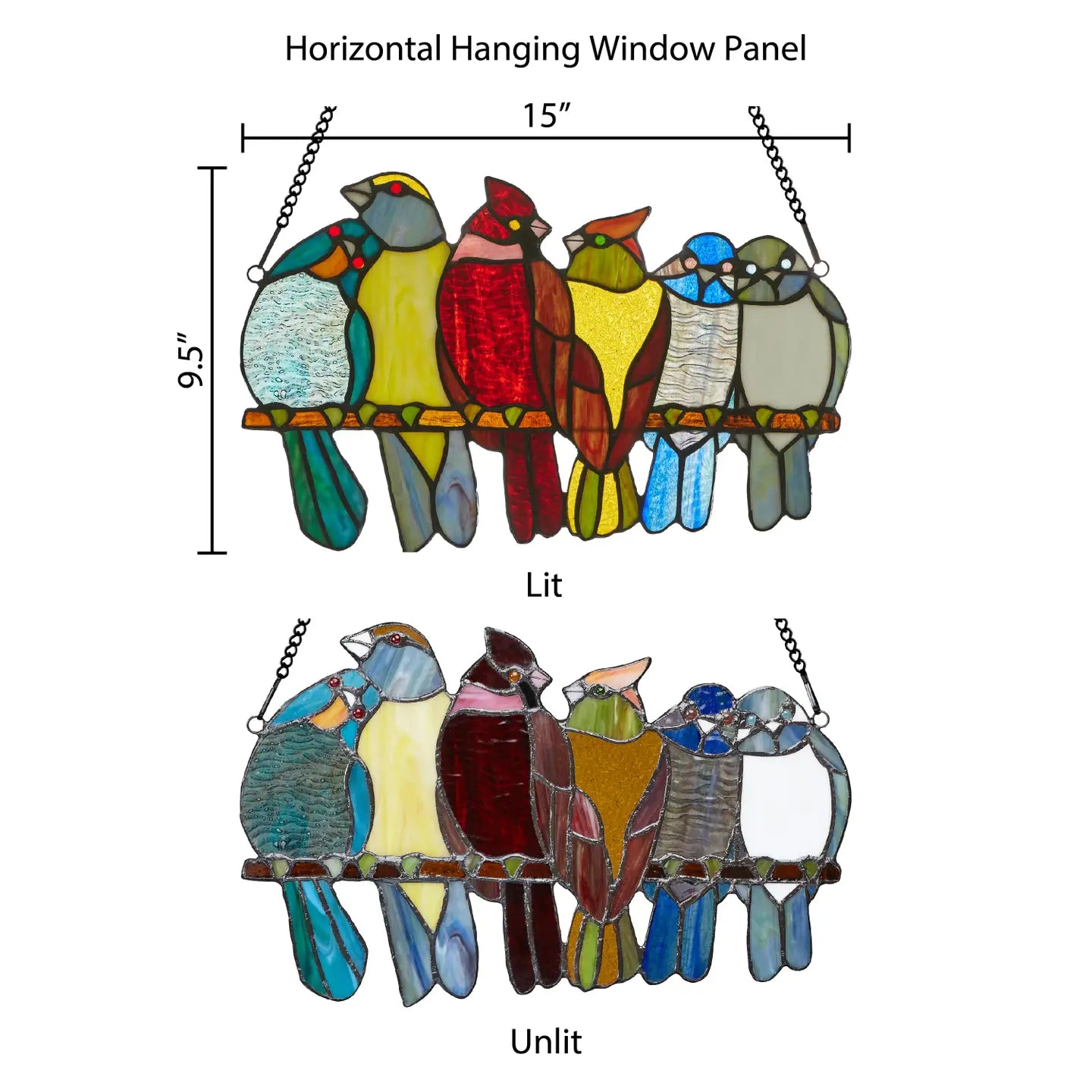 15" Birds in Love Stained Glass Window Panel
