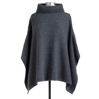 ZigZag Texture Cowl Neck Poncho - Charcoal