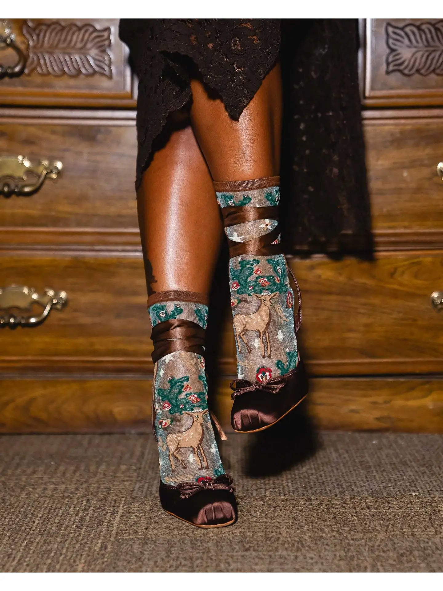 Enchanted Deer Shimmer Sheer Crew Sock