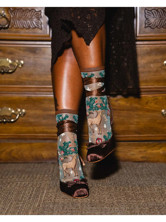 Enchanted Deer Shimmer Sheer Crew Sock