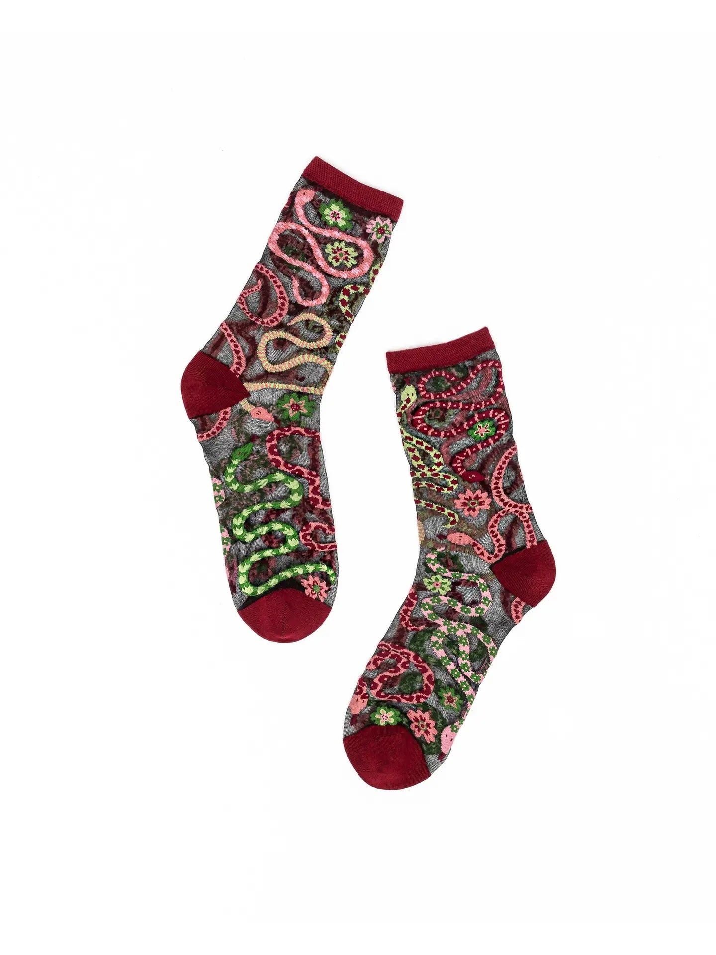 Serpentine Floral Black Sheer Crew Sock