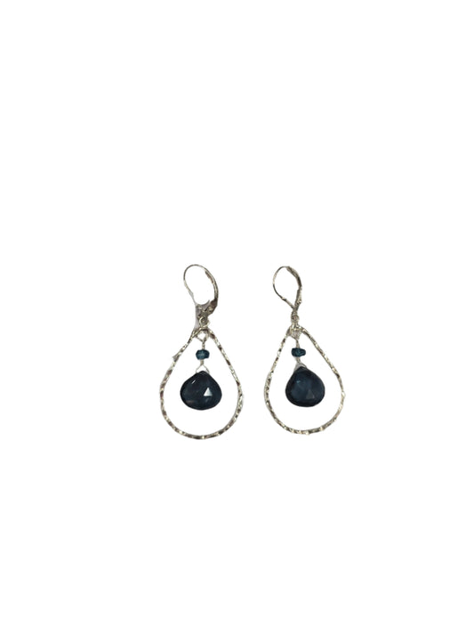 London Blue Topaz Drops in SS tex. med Tear Frame