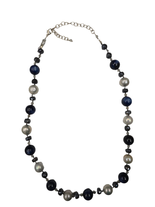 Kyanite (high grade) w/labradorite & grey Edison Pearl