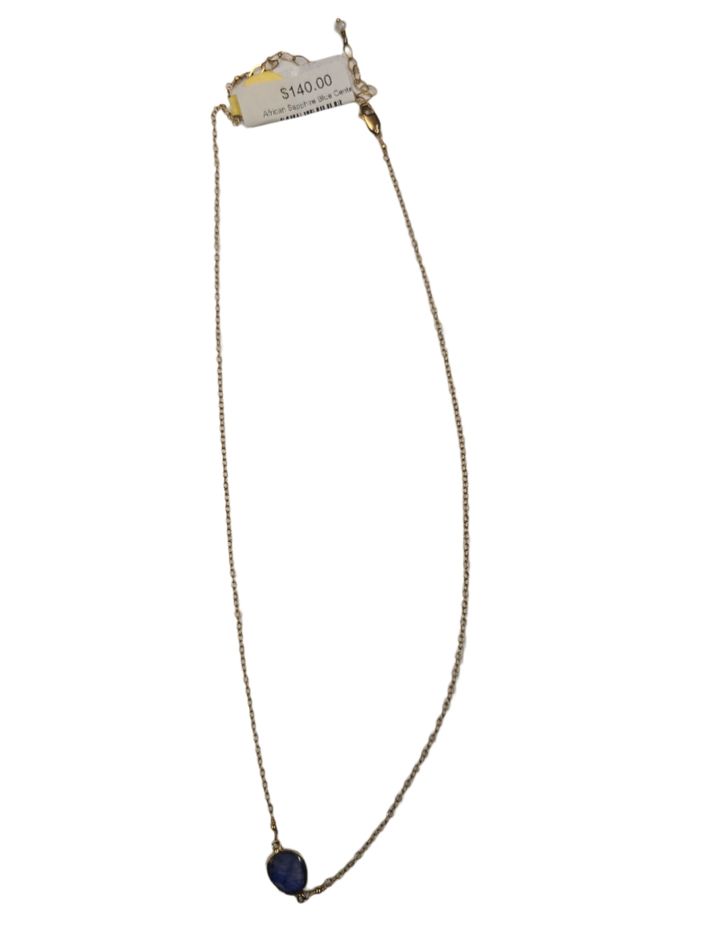 African Sapphire Blue Center Stone Necklace Gold Fill