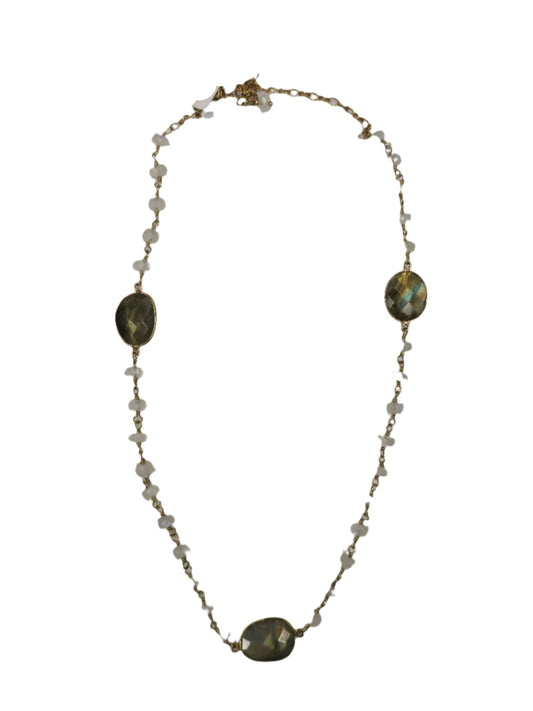 Labradorite faceted 3 "coin" necklace w/GF Moonstone chain