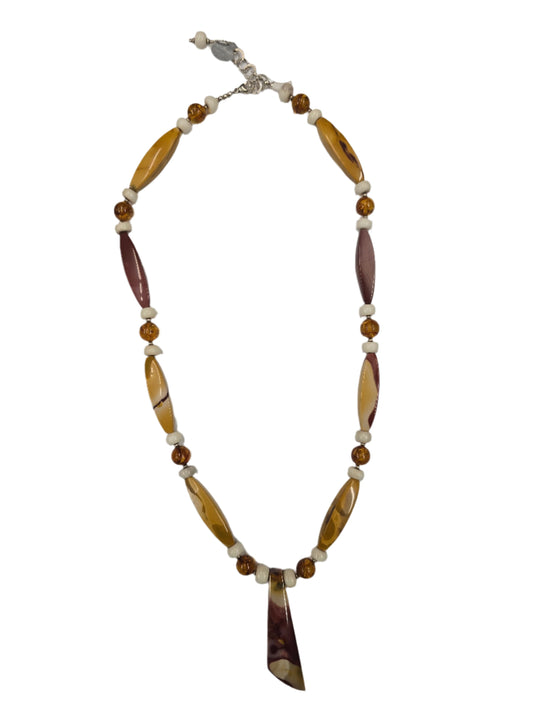 Mookiate Long Pendant w/deer antler & amber Necklace