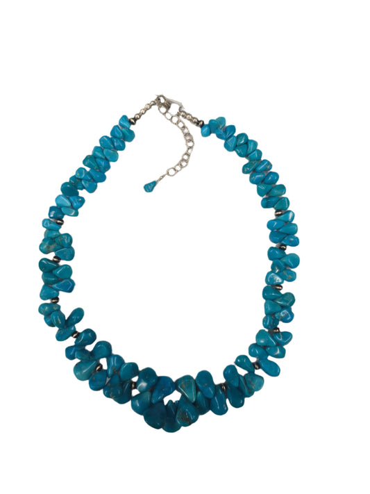 Vintage Kingman Turq. graduated flat drops necklace w/navajo pearl saucers