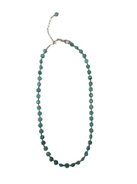 Vintage Chinese Turq. hexi shape w/SS textured spacers