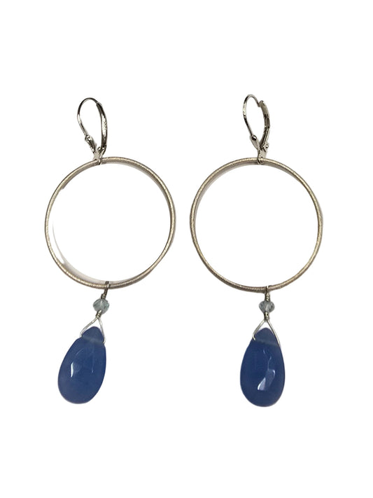 Periwinkle Chalcedony Drops on SS Med Brush Circle