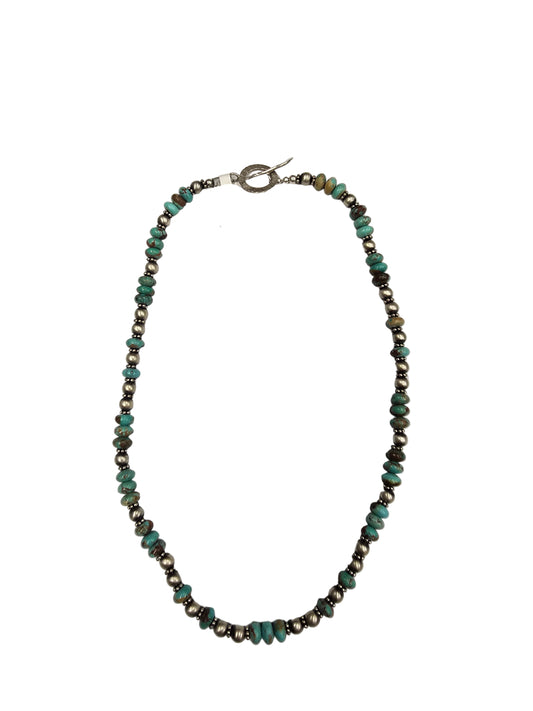No. 8 Turquoise Rondelles w/ navajo pearls Necklace