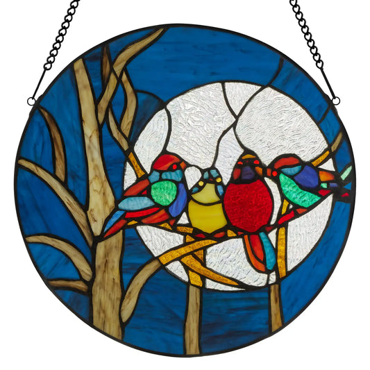 16" Astrid Birds in Night Sky Stained Glass Window Panel