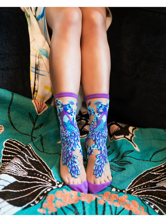 Aquamarine Peacock Sheer Crew Sock