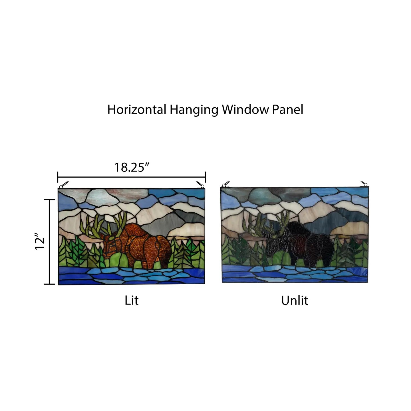 12" Moose in Mountainscape Stained Glass Window Panel