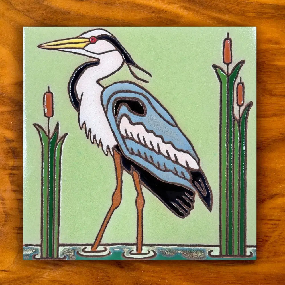 Great Blue Heron 6"x6" Hand Glazed Tile