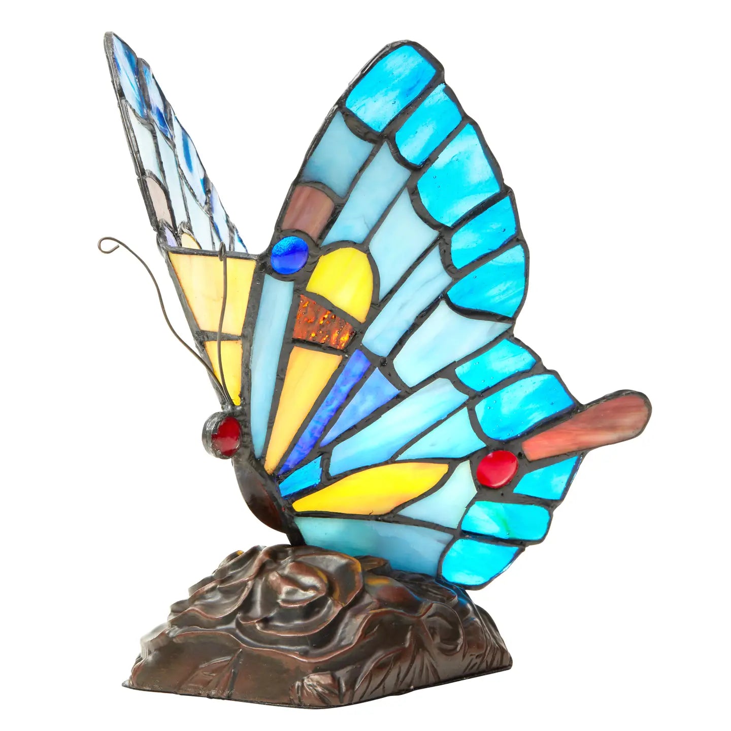 9" Kiara Blue Butterfly Stained Glass Accent Lamp
