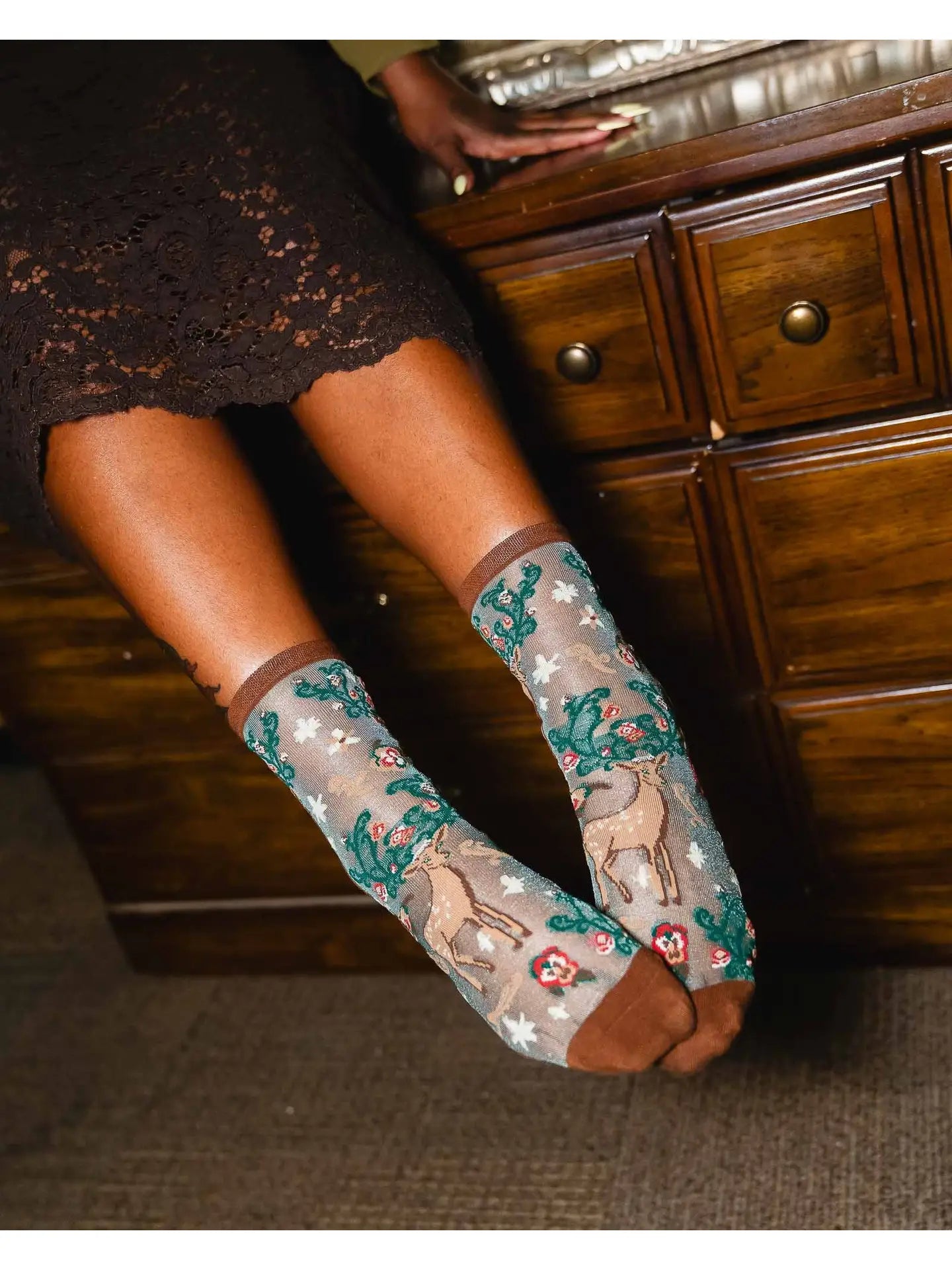 Enchanted Deer Shimmer Sheer Crew Sock