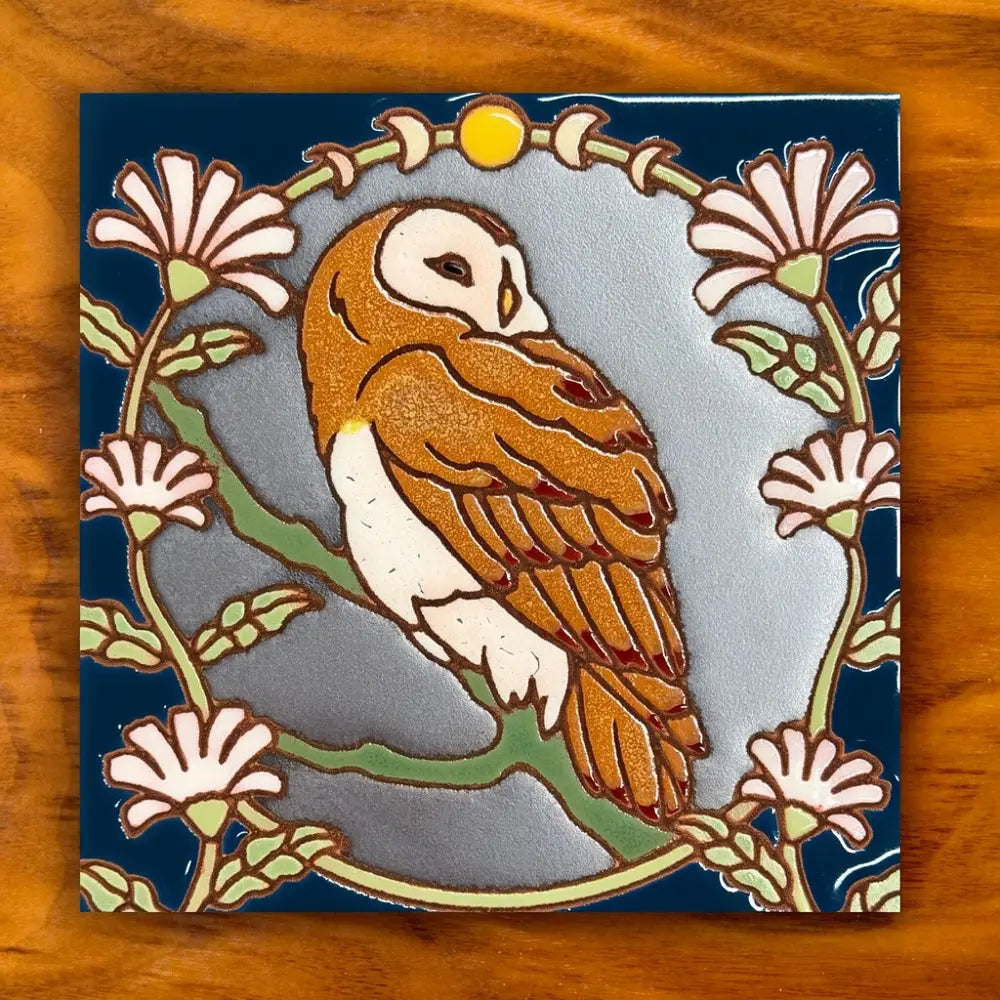 Barn Owl 6"x6" Hand Glazed Tile