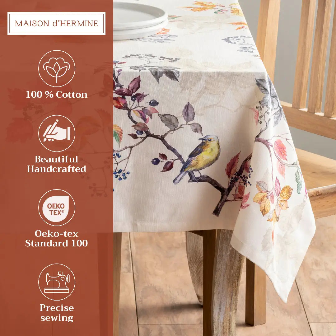 Equinoxe Beige Fall - 100% Cotton Tablecloth