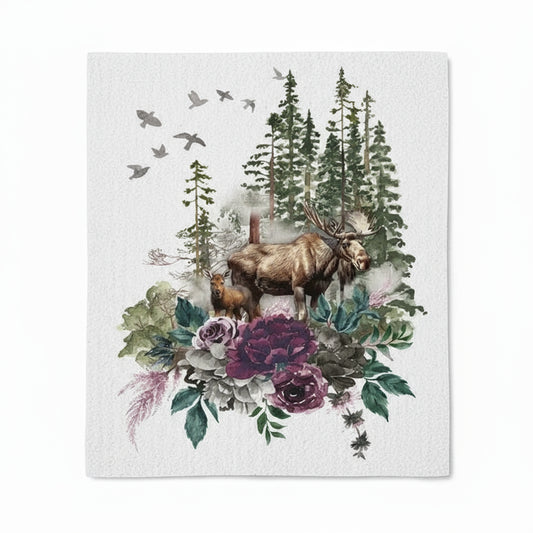 Moose Trees Mountains Wildlife Swedish Dish Cloth