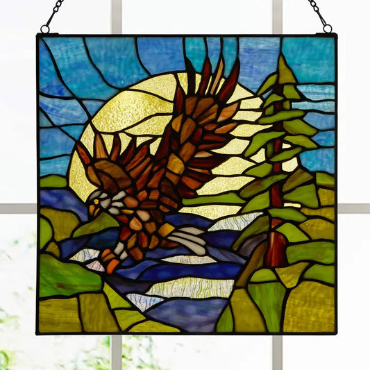 14" Bald Eagle Stained Glass Window Panel