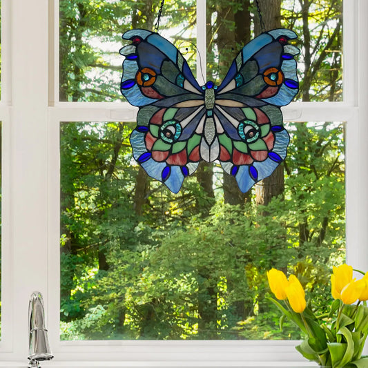 12" Grayson Butterfly Purple, Blue & Red Window Panel