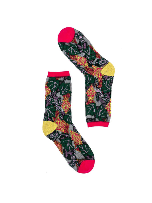 Brocade Jaguar Black Sheer Crew Sock