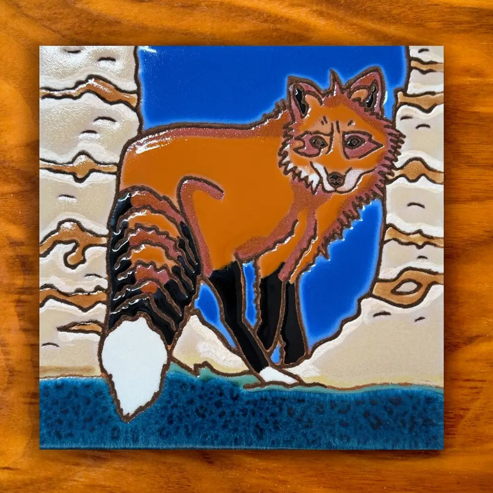Red Fox 6"x6" Hand Glazed Tile