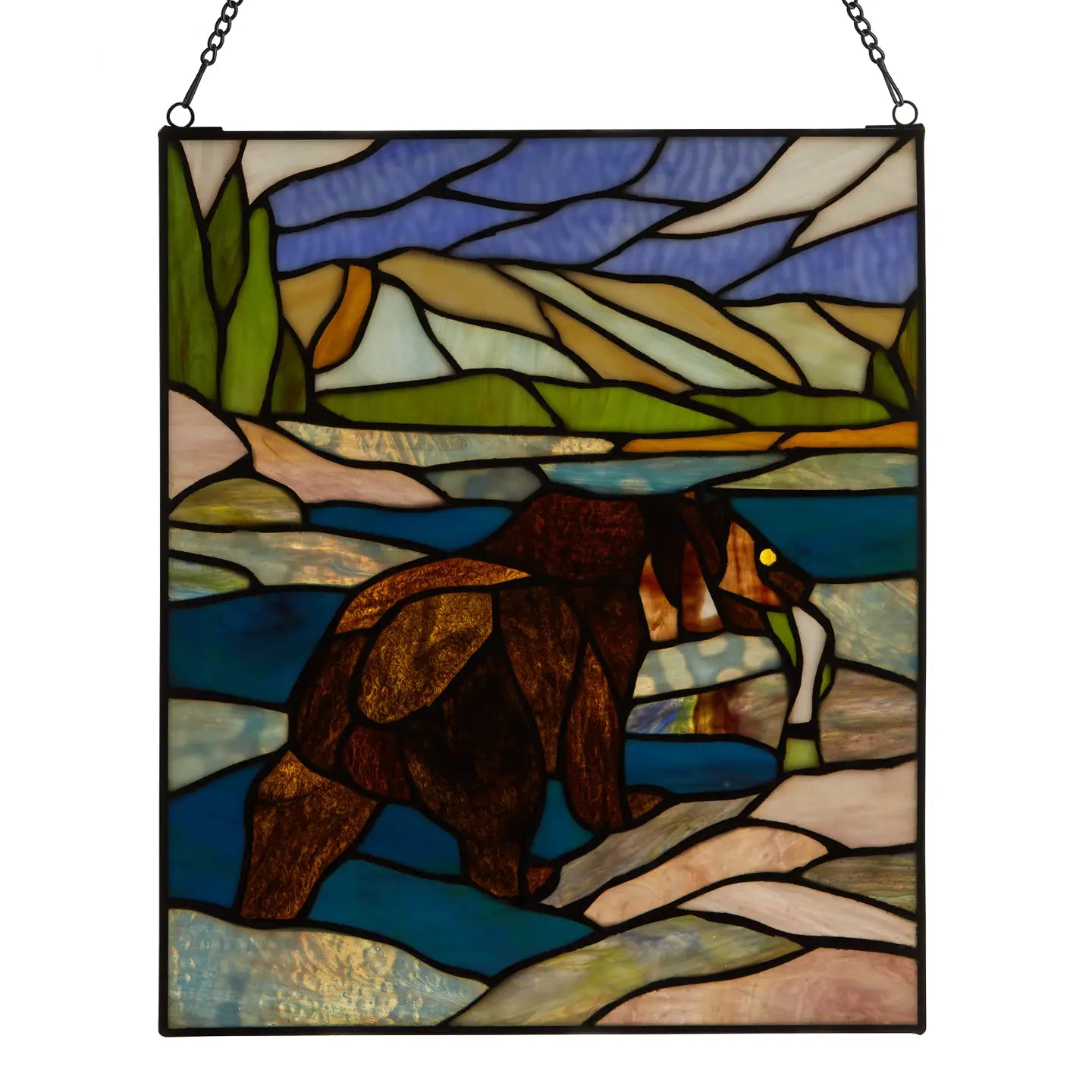 14" Brown Bear Stained Glass Window Panel