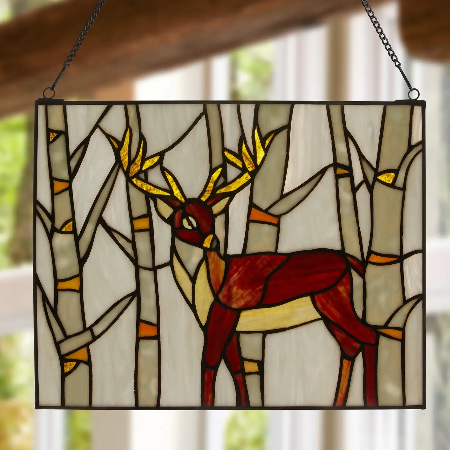 11" Majestic Deer Stained Glass Window Panel