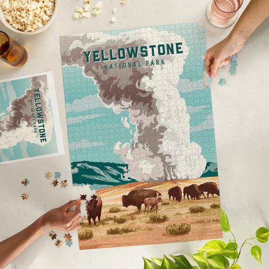 Yellowstone National Park, Bison & Geyser 1000 Piece Puzzle