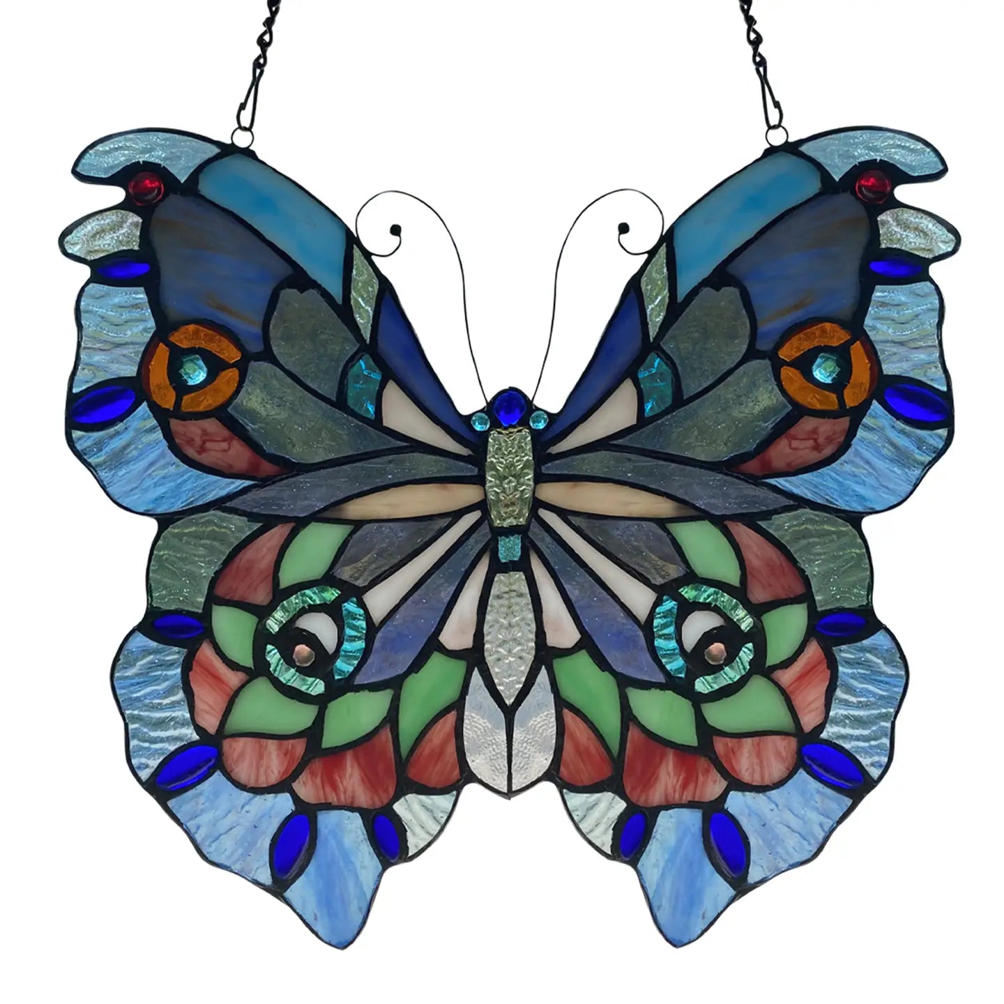 12" Grayson Butterfly Purple, Blue & Red Window Panel