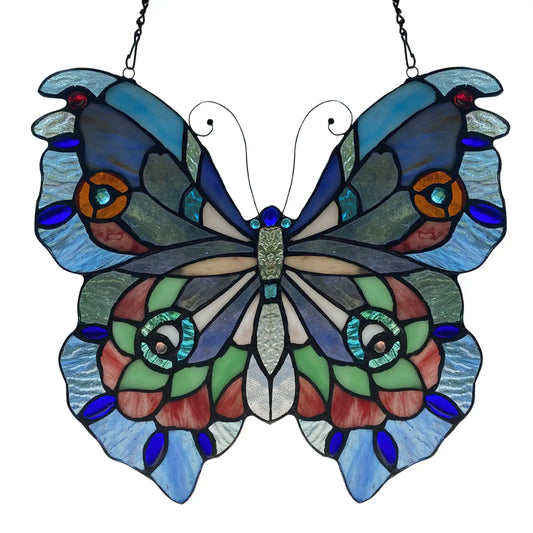 12" Grayson Butterfly Purple, Blue & Red Window Panel