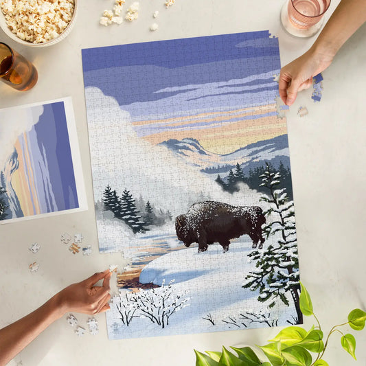 Bison Snow Scene 1000 Piece Puzzle